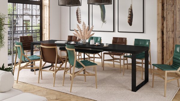 Mazzoni AVARI Fekete Matt - LOFT STÍLUSÚ 270 vagy 290 cm-re BŐVÍTHETŐ ASZTAL NAPPALIBA/ÉTKEZŐBE!