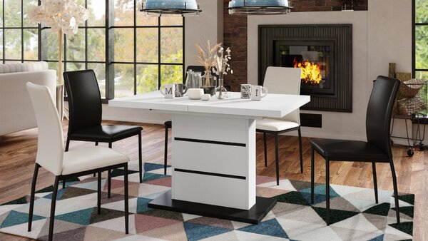 Mazzoni PIANO Fehér Matt/Fekete Matt - 200 cm-es MODERN NYITHATÓ ASZTAL!