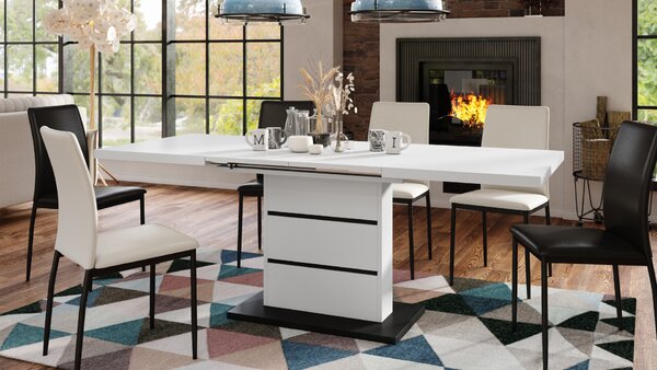 Mazzoni PIANO Fehér Matt/Fekete Matt - 200 cm-es MODERN NYITHATÓ ASZTAL!