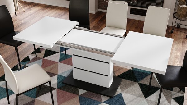 Mazzoni PIANO Fehér Matt/Fekete Matt - 200 cm-es MODERN NYITHATÓ ASZTAL!