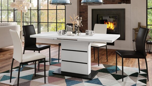 Mazzoni PIANO Fehér Matt/Fekete Matt - 200 cm-es MODERN NYITHATÓ ASZTAL!