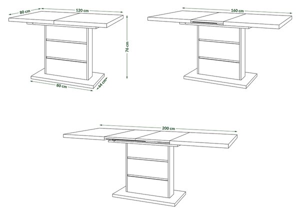 Mazzoni PIANO Fehér Matt/Fekete Matt - 200 cm-es MODERN NYITHATÓ ASZTAL!