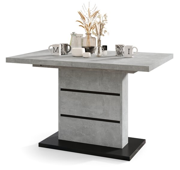 Mazzoni PIANO Beton Világos Atelier/Fekete Matt - 200 cm-es MODERN NYITHATÓ ASZTAL!