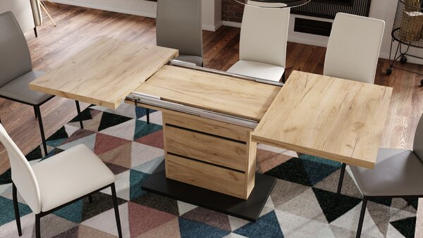 Mazzoni PIANO Arany Tölgy/Fekete Matt - 200 cm-es MODERN NYITHATÓ ASZTAL!