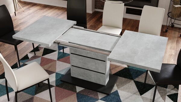 Mazzoni PIANO Beton Világos Atelier/Fekete Matt - 200 cm-es MODERN NYITHATÓ ASZTAL!