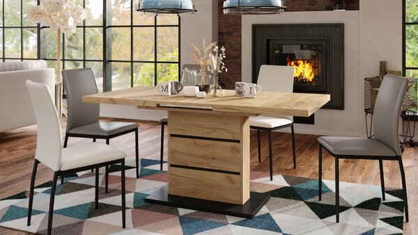 Mazzoni PIANO Arany Tölgy/Fekete Matt - 200 cm-es MODERN NYITHATÓ ASZTAL!