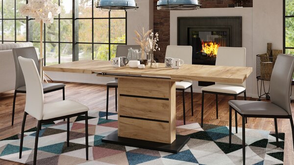 Mazzoni PIANO Arany Tölgy/Fekete Matt - 200 cm-es MODERN NYITHATÓ ASZTAL!