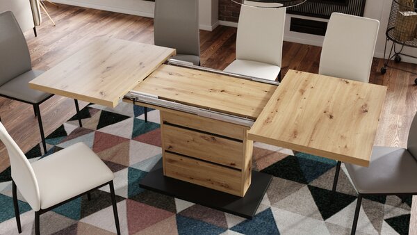 Mazzoni PIANO Artisan Tölgy/Fekete Matt - 200 cm-es MODERN NYITHATÓ ASZTAL!