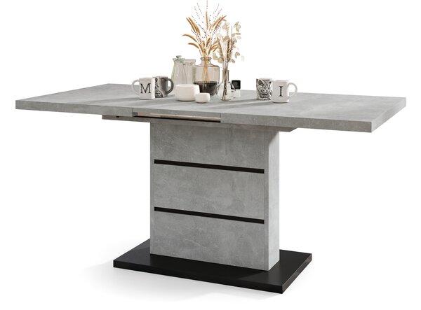 Mazzoni PIANO Beton Világos Atelier/Fekete Matt - 200 cm-es MODERN NYITHATÓ ASZTAL!