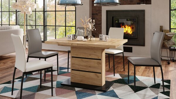 Mazzoni PIANO Arany Tölgy/Fekete Matt - 200 cm-es MODERN NYITHATÓ ASZTAL!