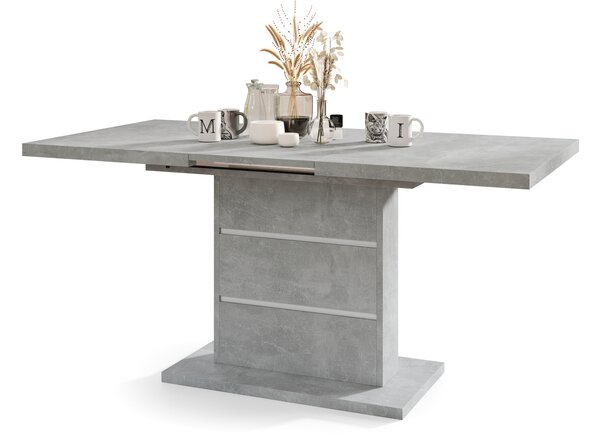Mazzoni PIANO Beton Világos Atelier/Fehér díszítő elemekkel - 200 cm-es MODERN NYITHATÓ ASZTAL!