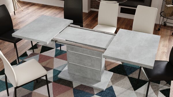 Mazzoni PIANO Beton Világos Atelier/Fehér díszítő elemekkel - 200 cm-es MODERN NYITHATÓ ASZTAL!