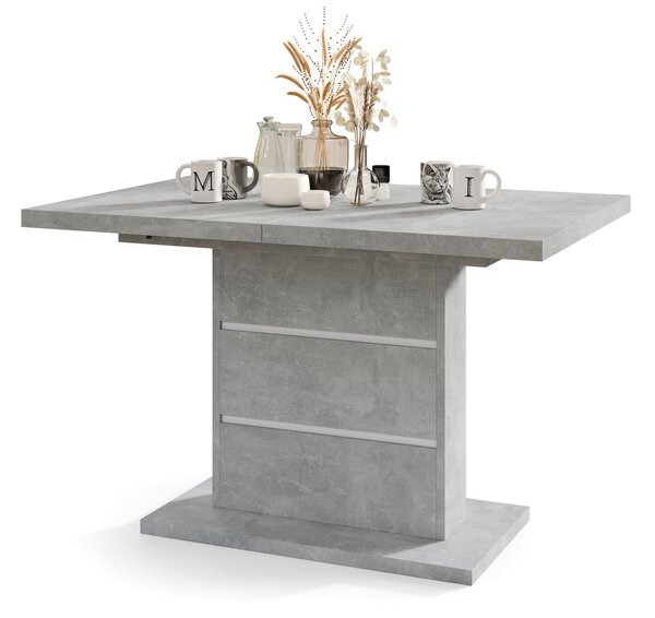 Mazzoni PIANO Beton Világos Atelier/Fehér díszítő elemekkel - 200 cm-es MODERN NYITHATÓ ASZTAL!