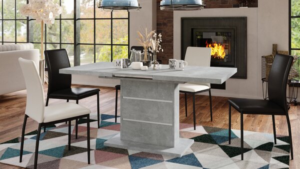 Mazzoni PIANO Beton Világos Atelier/Fehér díszítő elemekkel - 200 cm-es MODERN NYITHATÓ ASZTAL!