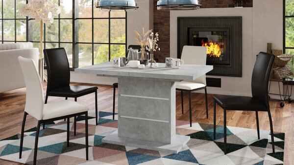 Mazzoni PIANO Beton Világos Atelier/Fehér díszítő elemekkel - 200 cm-es MODERN NYITHATÓ ASZTAL!