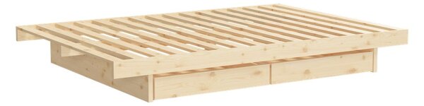 Natúr színű borovi fenyő franciaágy tárolóhellyel és ágyráccsal 160x200 cm Kanso – Karup Design