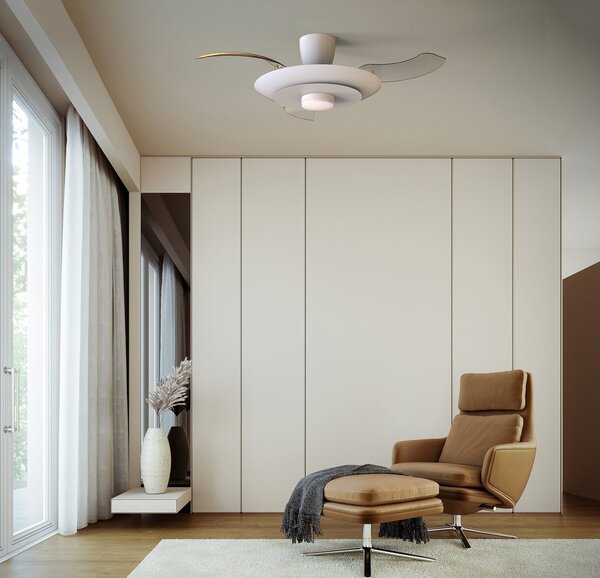 LED mennyezeti ventilátor Kyoto, fehér, DC, csendes, CCT, 106 cm – Mantra Mantra Iluminación, Kyoto, dimmable, Fehér, Nappali, Fém, Modern