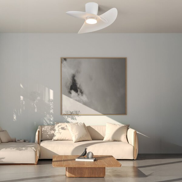 Ona fehér LED mennyezeti ventilátor, DC, csendes, CCT, 70 cm – Mantra Mantra Iluminación, Ona, dimmable, Fehér, Nappali, Fém, Modern