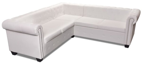 5 személyes fehér műbőr Chesterfield sarokkanapé