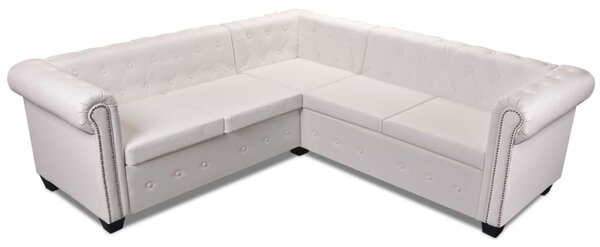 5 személyes fehér műbőr Chesterfield sarokkanapé