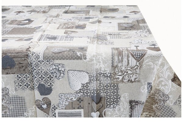 Anyag patchwork szürkésbarna szívek