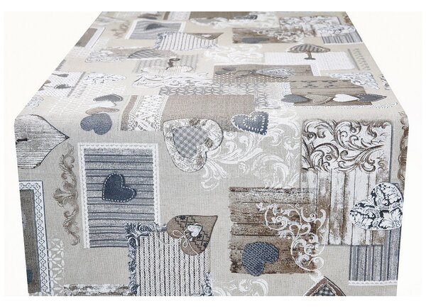 Anyag patchwork szürkésbarna szívek