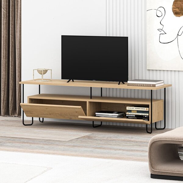 Natúr színű TV-állvány tölgyfa dekorral 150x45 cm Dilly – Marckeric