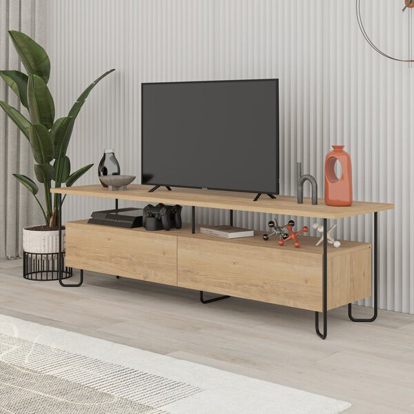 Natúr színű TV-állvány tölgyfa dekorral 150x45 cm Dilly – Marckeric