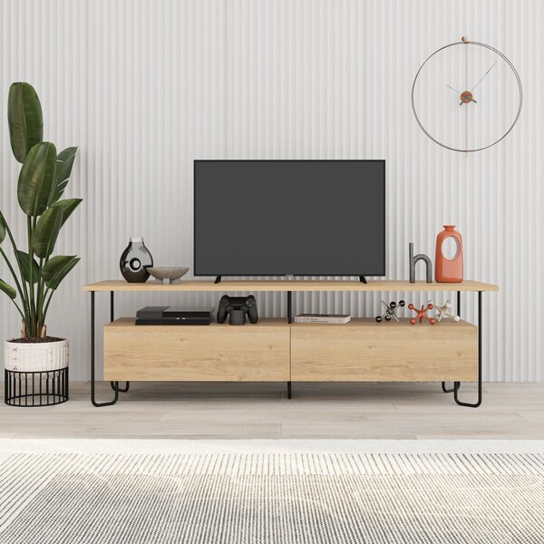 Natúr színű TV-állvány tölgyfa dekorral 150x45 cm Dilly – Marckeric