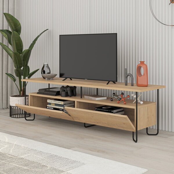 Natúr színű TV-állvány tölgyfa dekorral 150x45 cm Dilly – Marckeric