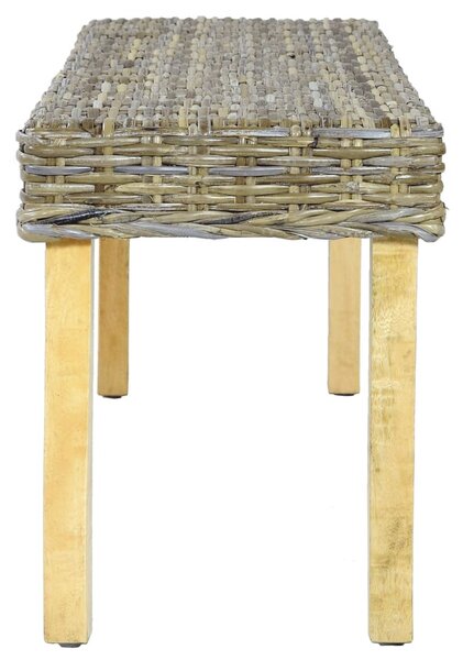 Természetes kubu rattan és tömör mahagóni fa pad 110 cm