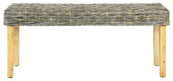 Természetes kubu rattan és tömör mahagóni fa pad 110 cm