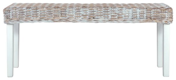 Fehér természetes kubu rattan és tömör mahagóni fa pad 110 cm