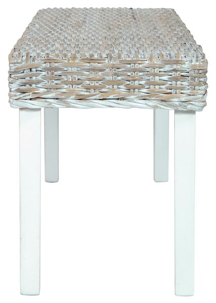 Fehér természetes kubu rattan és tömör mahagóni fa pad 110 cm