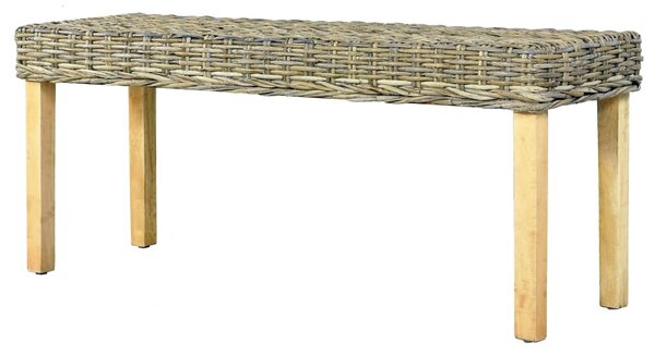 Természetes kubu rattan és tömör mahagóni fa pad 110 cm