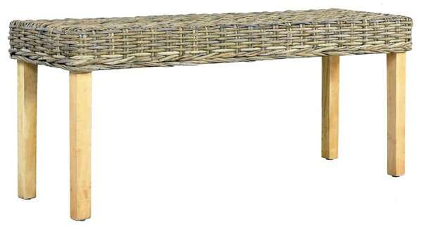Természetes kubu rattan és tömör mahagóni fa pad 110 cm
