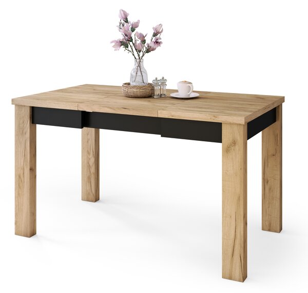 Mazzoni FONTE Arany Tölgy/Fekete Matt - KLASSZIKUS 130 vagy 155 cm-re BŐVÍTHETŐ ASZTAL KONYHÁBA/NAPPALIBA!