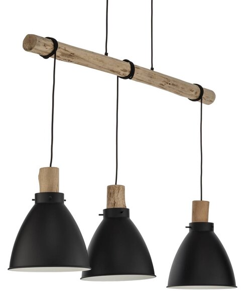 Lindby függőlámpa Trebale, E27, Ø 28 cm, 3-as lámpa, fa, dimmelhető, Fekete, Nappali / Étkező, fém, Skandináv