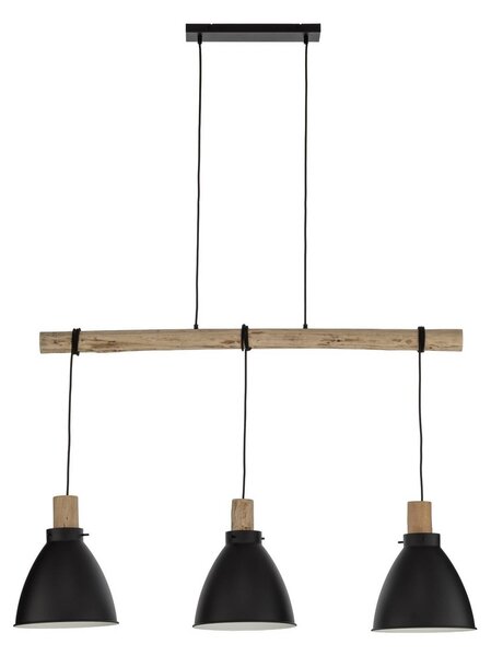 Lindby függőlámpa Trebale, E27, Ø 28 cm, 3-as lámpa, fa, dimmelhető, Fekete, Nappali / Étkező, fém, Skandináv