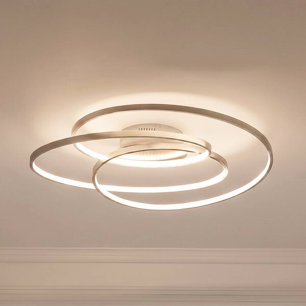 Lindby LED mennyezeti lámpa Joline, Ø 60 cm, nikkel színű, fém, dimmelhető, Alu / szürke / cink, Nappali / Étkező, fém, Modern