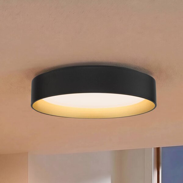 Lindby LED mennyezeti lámpa Gracjan, fekete, fém, CCT, Ø45cm, dimmelhető, Fekete, Nappali / Étkező, Műanyag, Modern