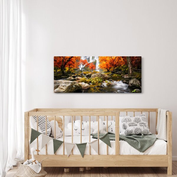 Kép - vízesések a narancssárga erdőben (120x50 cm)