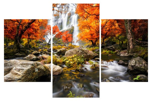 Kép - vízesések a narancssárga erdőben (90x60 cm)