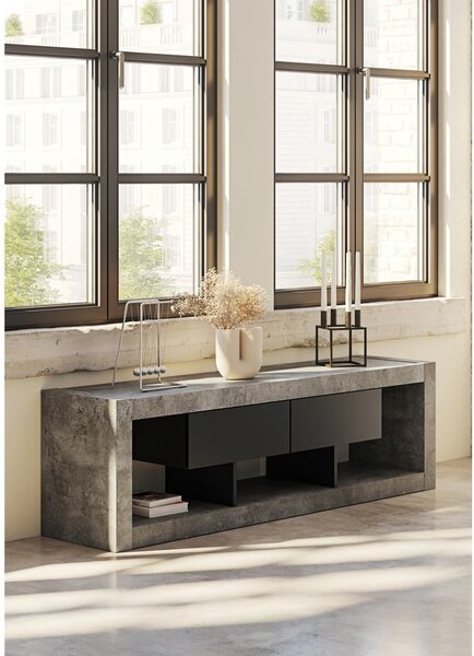 Fekete-szürke TV-állvány beton dekorral 175x52 cm Nara – TemaHome