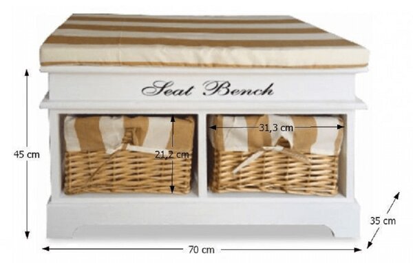 Lóca párnával, 2 kosár, fehér/mézes/minta, SEAT BENCH 4