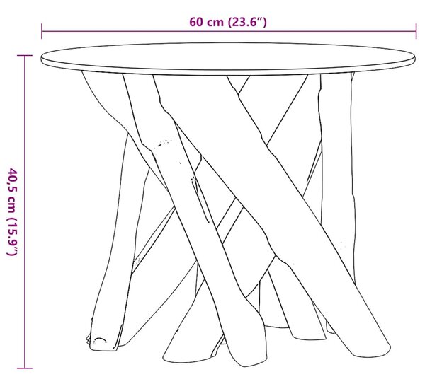 Tömör tíkfa uszadék dohányzóasztal 60 cm
