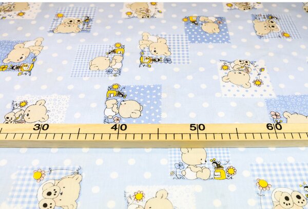 Pamut szövet Teddi maci kék, h. 140 cm