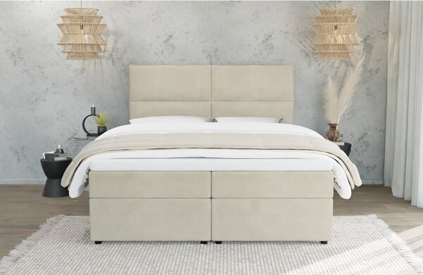 Bézs ágyneműtartós boxspring ágy 160x200 cm Rico – Ropez
