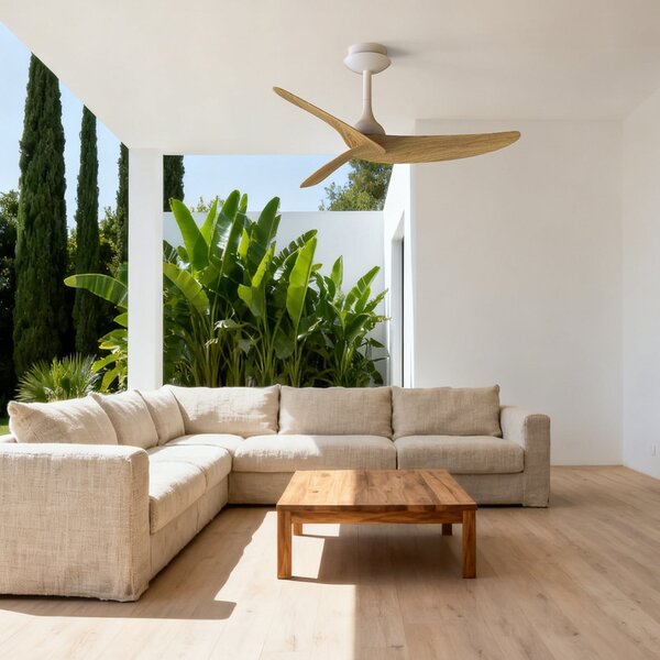 Ipanema mennyezeti ventilátor, fehér/fa, DC, csendes, IP44 – Mantra Mantra Iluminación, Ipanema, Fehér, Nappali, Fém, Modern