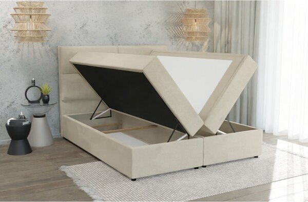 Bézs ágyneműtartós boxspring ágy 160x200 cm Rico – Ropez